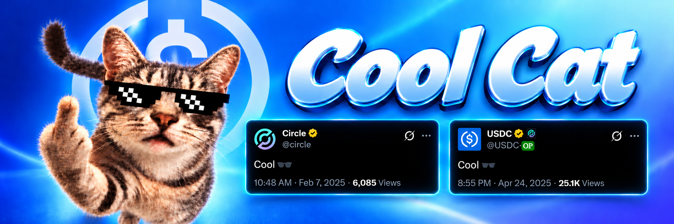 Cool Cat banner with Circle and USDC posts